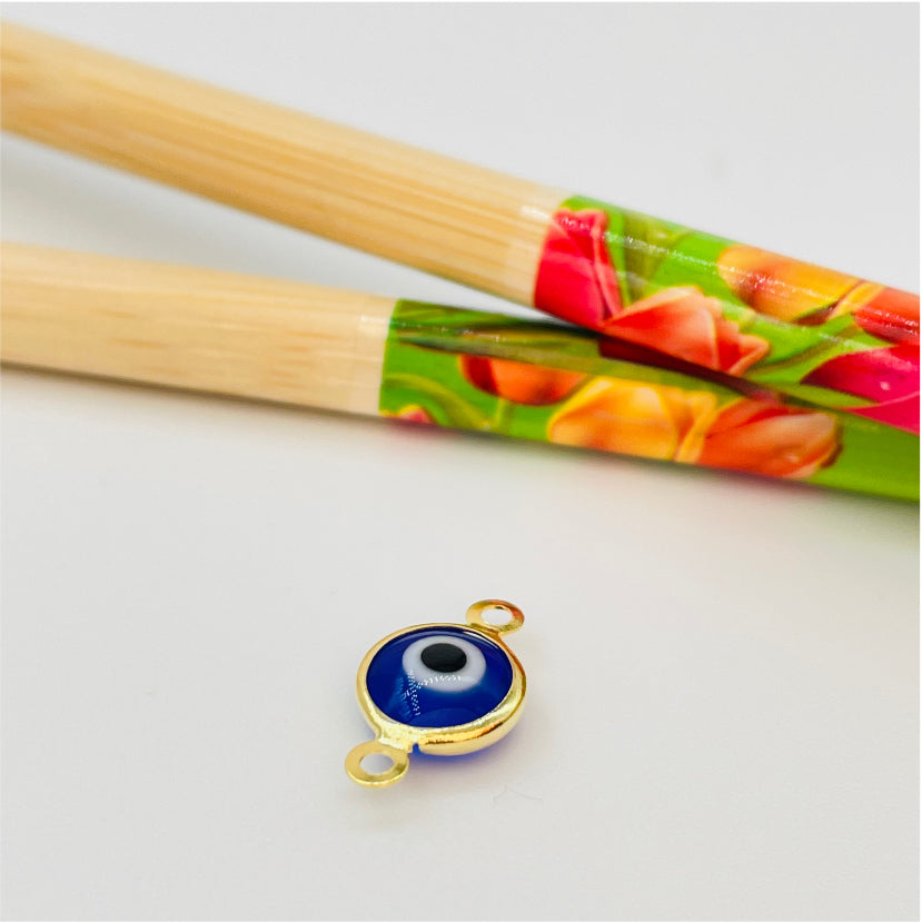 FO851 Conector Ojo Griego 8 mm más argollitas Figura Baño Oro Figuras Bañadas en Oro y Plata hecho de Bronce Bañado en Oro 18K Joyas Bañadas en Oro