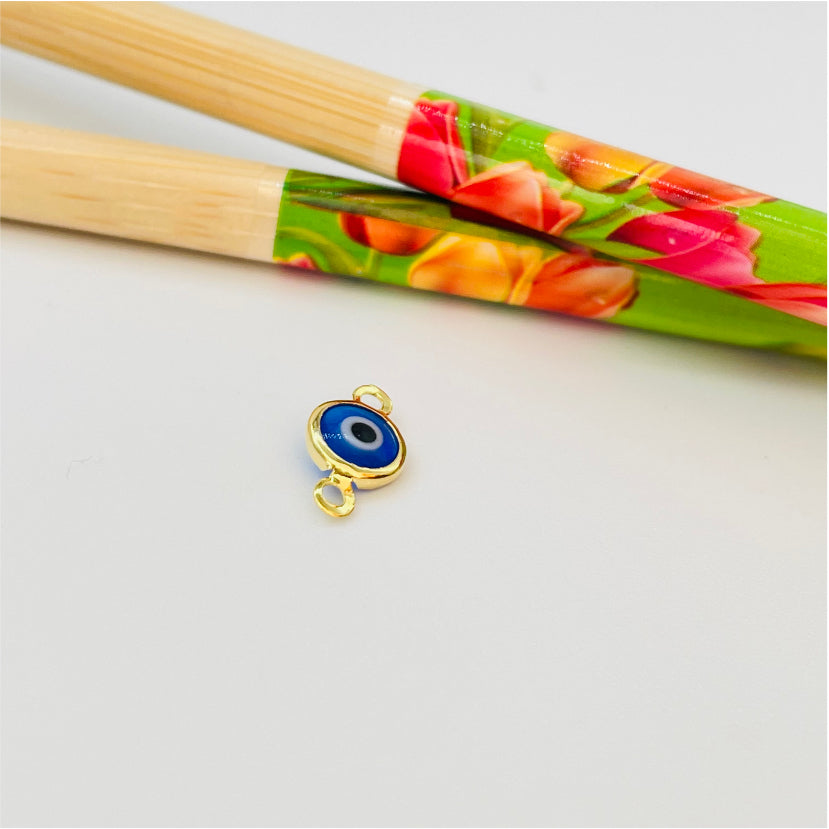 FO853 Conector Ojo Griego 6 mm mas argollitas Figura Baño Oro Figuras Bañadas en Oro y Plata hecho de Bronce Bañado en Oro 18K Joyas Bañadas en Oro