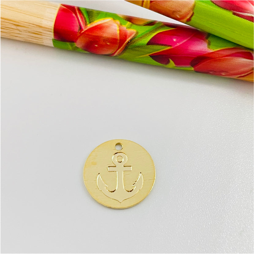 FO875 Colgante Medalla Ancla Colección Verano 12 mm Figura Baño Oro Figuras Bañadas en Oro y Plata hecho de Bronce Bañado en Oro 18K Joyas Bañadas en Oro