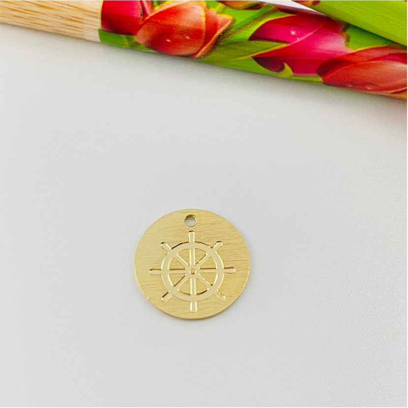 FO875 Colgante Medalla Timón Colección Verano 12 mm Figura Baño Oro Figuras Bañadas en Oro y Plata hecho de Bronce Bañado en Oro 18K Joyas Bañadas en Oro