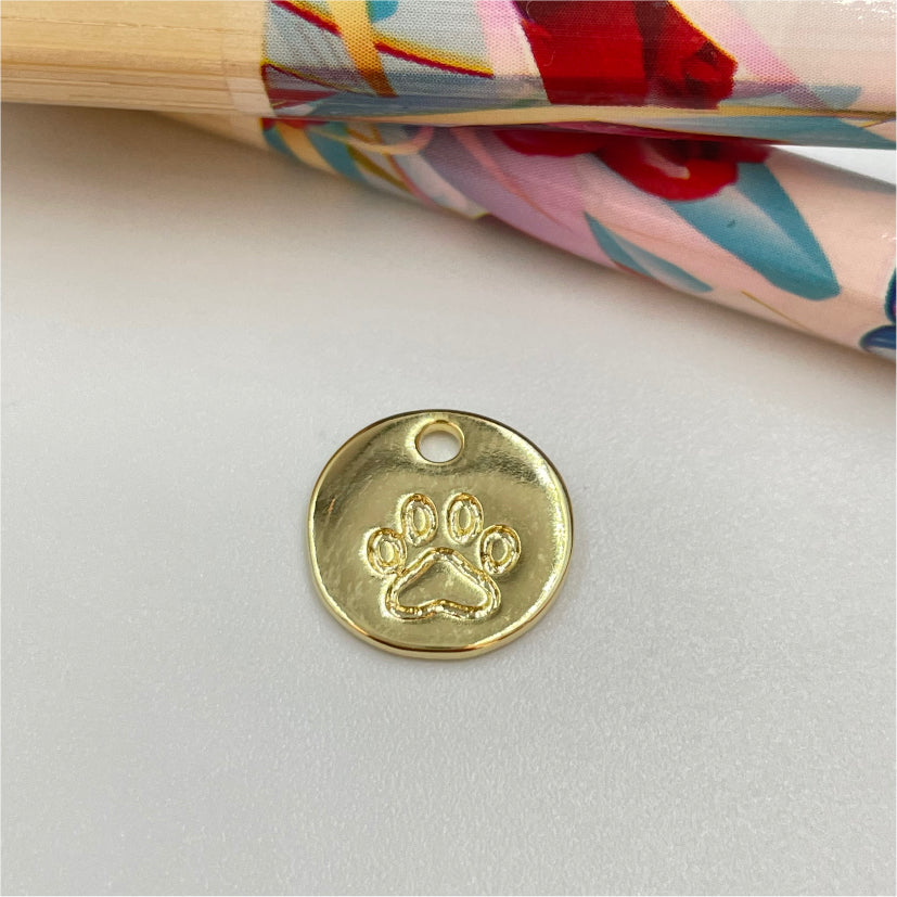 FO923 Medalla Patita de Perro estampada diá. 12 mm Figura Baño Oro Figuras Bañadas en Oro y Plata hecho de Bronce Bañado en Oro 18K Joyas Bañadas en Oro