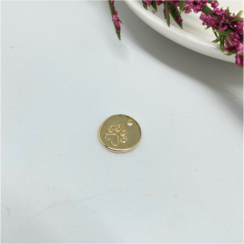 FO923 Medalla Patita de Perro estampada diá. 12 mm Figura Baño Oro Figuras Bañadas en Oro y Plata hecho de Bronce Bañado en Oro 18K Joyas Bañadas en Oro