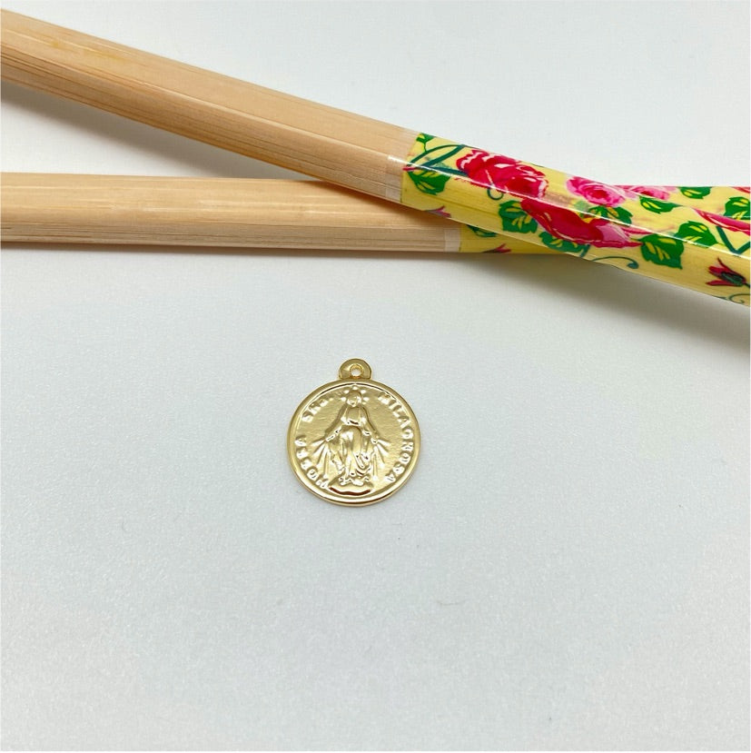 FO950 Colgante Medalla Virgen de los Rayos 14 mm más argollita Figura Baño Oro Figuras Bañadas hecho de Bronce Bañado en Oro 18K Joyas Bañadas en Oro