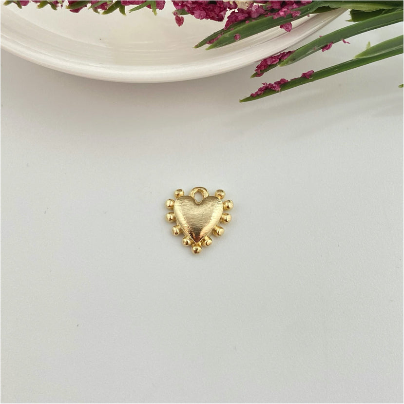 FO971 Colgante Corazón con bolitas en borde 13x13 mm Figura Baño Oro Figuras Bañadas hecho de Bronce Bañado en Oro 18K Joyas Bañadas en Oro