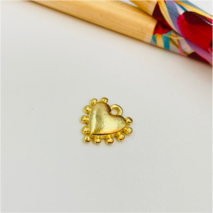 FO971 Colgante Corazón con bolitas en borde 13x13 mm Figura Baño Oro Figuras Bañadas hecho de Bronce Bañado en Oro 18K Joyas Bañadas en Oro