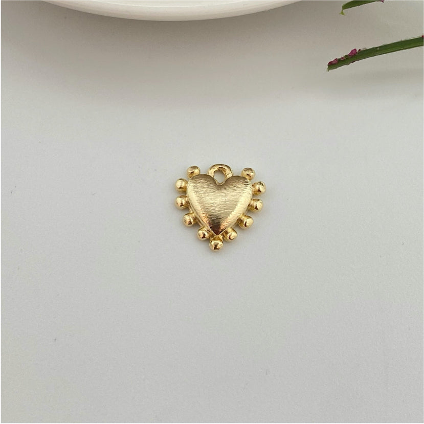 FO971 Colgante Corazón con bolitas en borde 13x13 mm Figura Baño Oro Figuras Bañadas hecho de Bronce Bañado en Oro 18K Joyas Bañadas en Oro