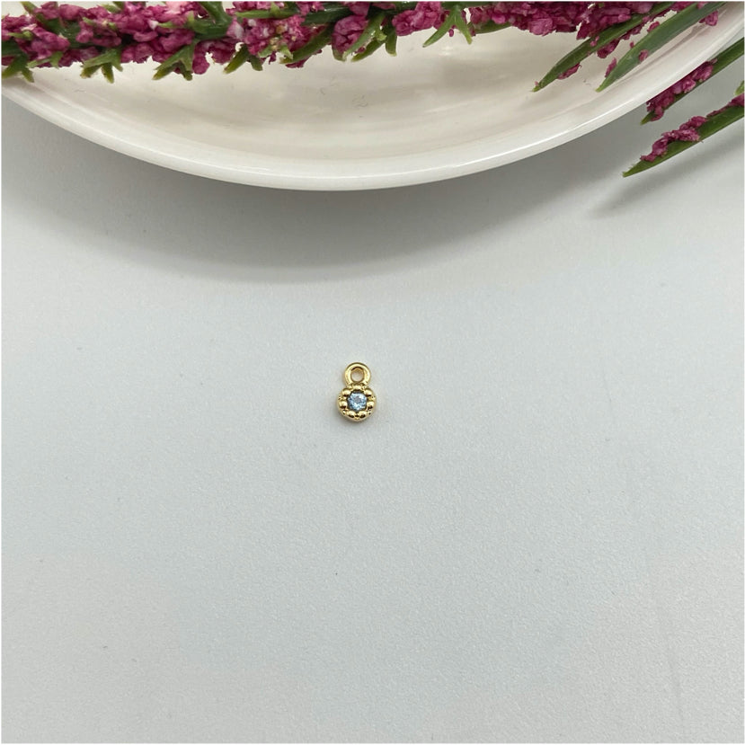 FO980 Colgante Punto de Luz Mini Flor Circón Aguamarina Diá. 4 mm Espesor 2 mm Más argollita Figura Baño Oro Figuras Bañadas hecho de Bronce Bañado en Oro 18K Joyas Bañadas en Oro