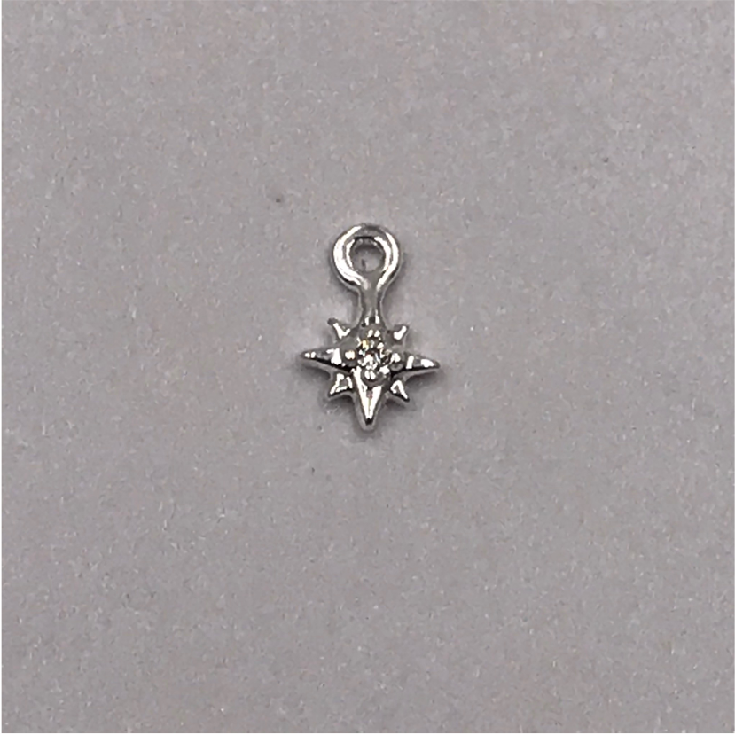 FP553 Estrella Guía 1 Circón Mini Argolla Frente Figura Baño Plata Figuras Bañadas en Oro y Plata hecho de Bronce Bañado en Plata 50 ml
