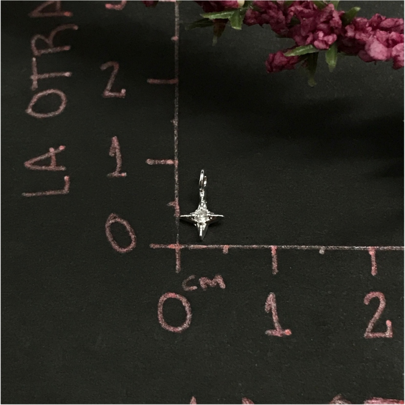 FP558 Estrella 4 Puntas 1 Circón Mini Argolla Lado Figura Baño Plata Figuras Bañadas en Oro y Plata hecho de Bronce Bañado en Plata 50 ml