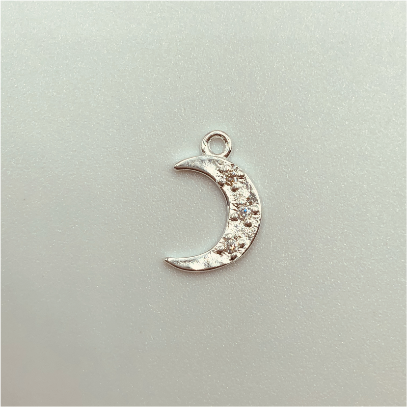 FP588 Colgante Luna 3 circones 13 x 8 mm Figura Baño Plata Figuras Bañadas en Oro y Plata hecho de Bronce Bañado en Plata 50 ml