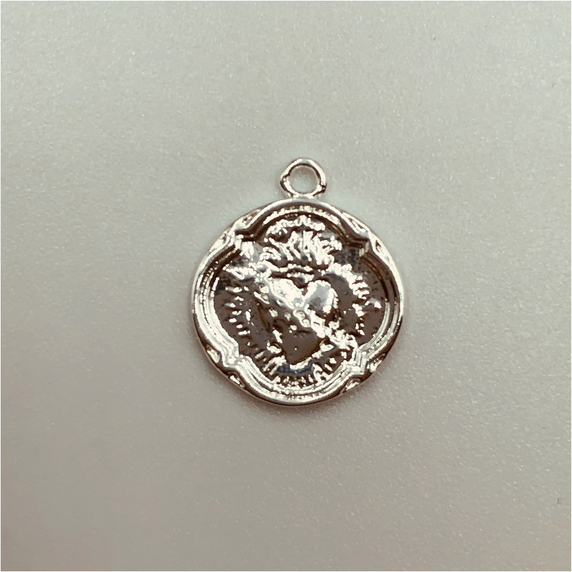 FP598 Colgante Sagrado Corazón Borde 13 mm Figura Baño Plata Figuras Bañadas en Oro y Plata hecho de Bronce Bañado en Plata 50 ml