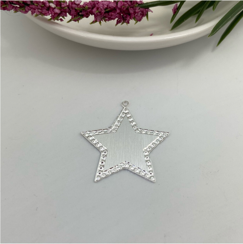FP606 Estrella con borde puntos 35 mm Lijado Figura Baño Plata Figuras Bañadas en Oro y Plata hecho de Bronce Bañado en Plata 50 ml