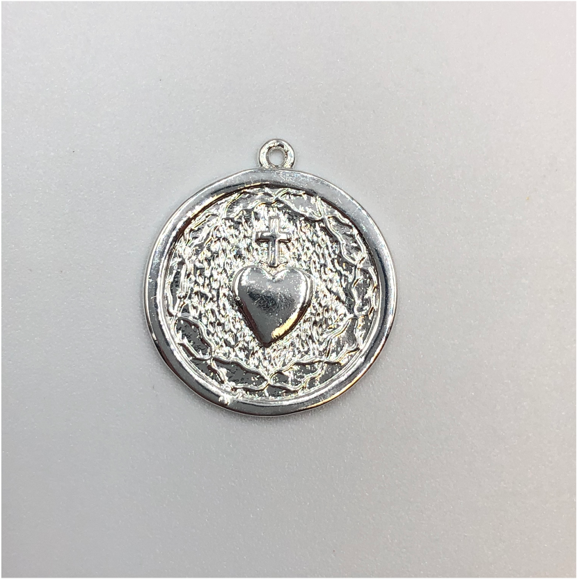 FP619 Colgante Sagrado Corazón con Cruz 20 mm Figura Baño Plata Figuras Bañadas en Oro y Plata hecho de Bronce Bañado en Plata 50 ml