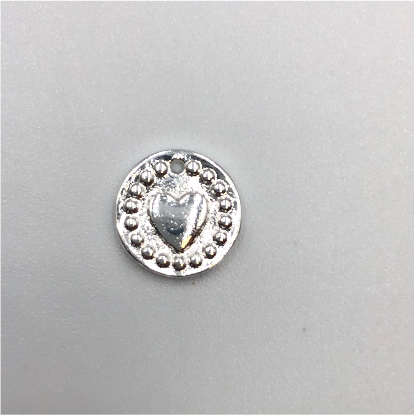 FP620 Colgante Corazón borde Puntos 10 mm Figura Baño Plata Figuras Bañadas en Oro y Plata hecho de Bronce Bañado en Plata 50 ml