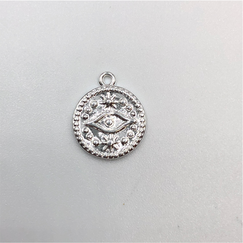 FP621 Colgante Ojo Griego 12 mm Figura Baño Plata Figuras Bañadas en Oro y Plata hecho de Bronce Bañado en Plata 50 ml