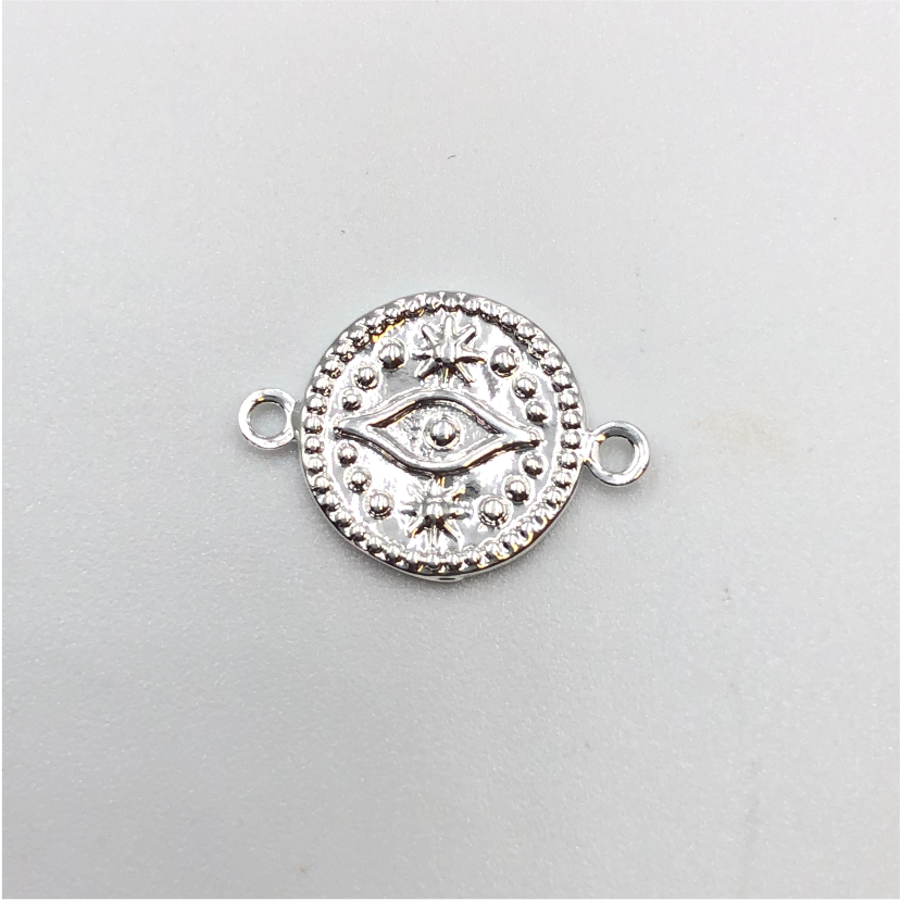 FP622 Conector Ojo Griego 12 mm Figura Baño Plata Figuras Bañadas en Oro y Plata hecho de Bronce Bañado en Plata 50 ml