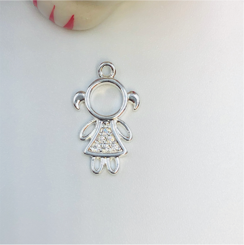 FP629 Niñita Circones 18 x 10 mm Figura Baño Plata Figuras Bañadas en Oro y Plata hecho de Bronce Bañado en Plata 50 ml Joyas Bañadas en Plata