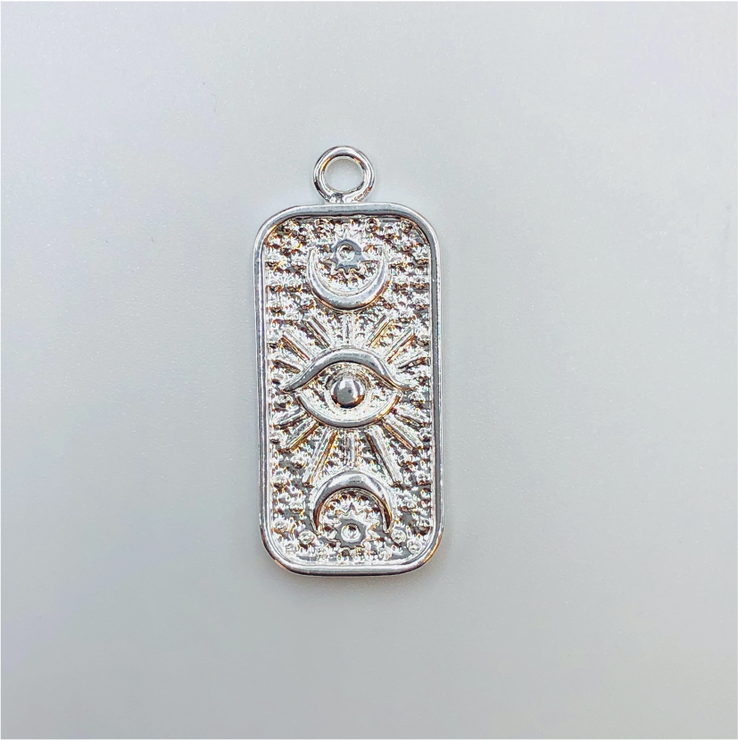 FP634 Colgante Rectangular Estrella y Media Luna 33 x 15 mm Figura Baño Plata Figuras Bañadas en Oro y Plata hecho de Bronce Bañado en Plata 50 ml