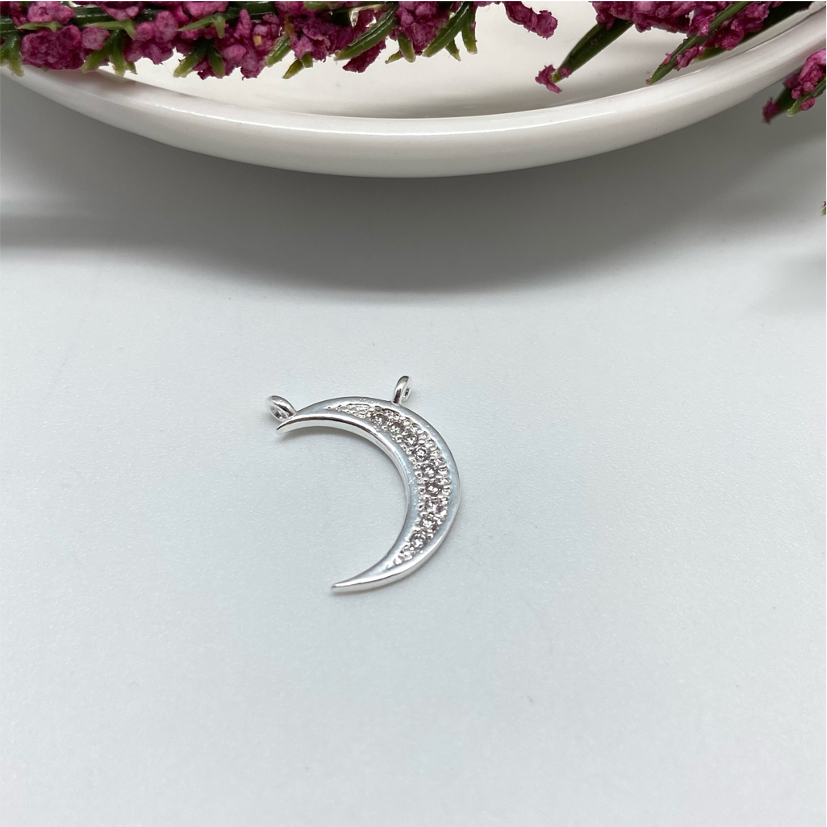 FP664 Colgante Luna 20x10 mm 9 Circones 2 Argollas Figura Baño Plata Figuras Bañadas en Oro y Plata hecho de Bronce Bañado en Plata 50 ml