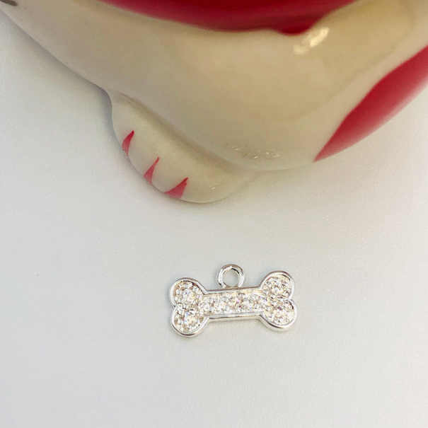 FP699 Colgante Hueso para Perro con Circones 12 x 5 mm Figura Baño Plata Figuras Bañadas en Oro y Plata hecho de Bronce Bañado en Plata 50 ml