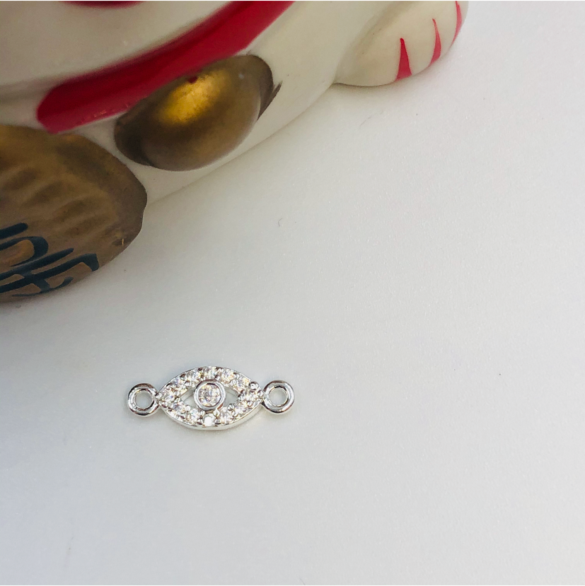 FP701 Conector Ojo Griego con circones cristal 14 x 6 mm Figura Baño Plata Figuras Bañadas en Oro y Plata hecho de Bronce Bañado en Plata 50 ml