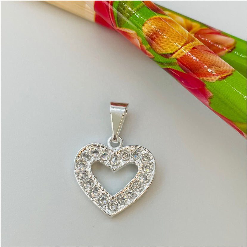 FP776 Colgante Corazón Calado con circones 20x18 mm más Balier Figura Baño Plata Figuras Bañadas en Oro y Plata hecho de Bronce Bañado en Plata 50 ml Joyas Bañadas en Plata