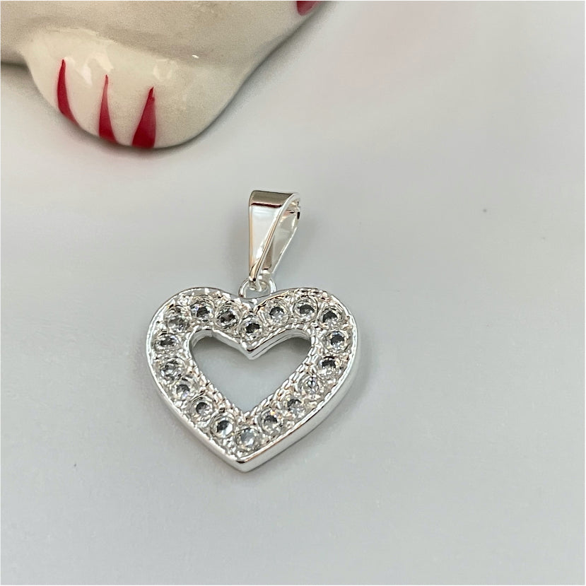 FP776 Colgante Corazón Calado con circones 20x18 mm más Balier Figura Baño Plata Figuras Bañadas en Oro y Plata hecho de Bronce Bañado en Plata 50 ml Joyas Bañadas en Plata