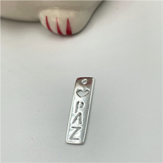 FP780 Colgante Placa Paz 20x6 mm Figura Baño Plata Figuras Bañadas en Oro y Plata hecho de Bronce Bañado en Plata 50 ml