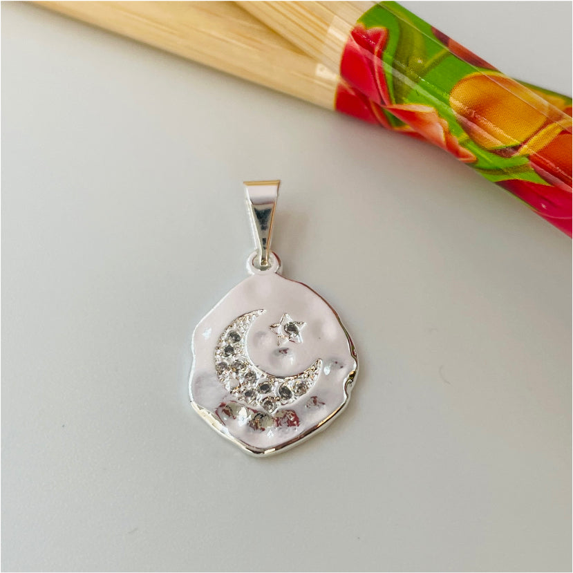 FP864 Colgante Forma Irregular con estrella y luna con circones 19x14 mm mas balier Figura Baño Plata Figuras Bañadas en Oro y Plata hecho de Bronce Bañado en Plata 50 ml Joyas Bañadas en Plata