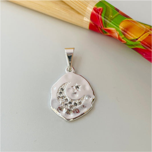 FP864 Colgante Forma Irregular con estrella y luna con circones 19x14 mm mas balier Figura Baño Plata Figuras Bañadas en Oro y Plata hecho de Bronce Bañado en Plata 50 ml Joyas Bañadas en Plata