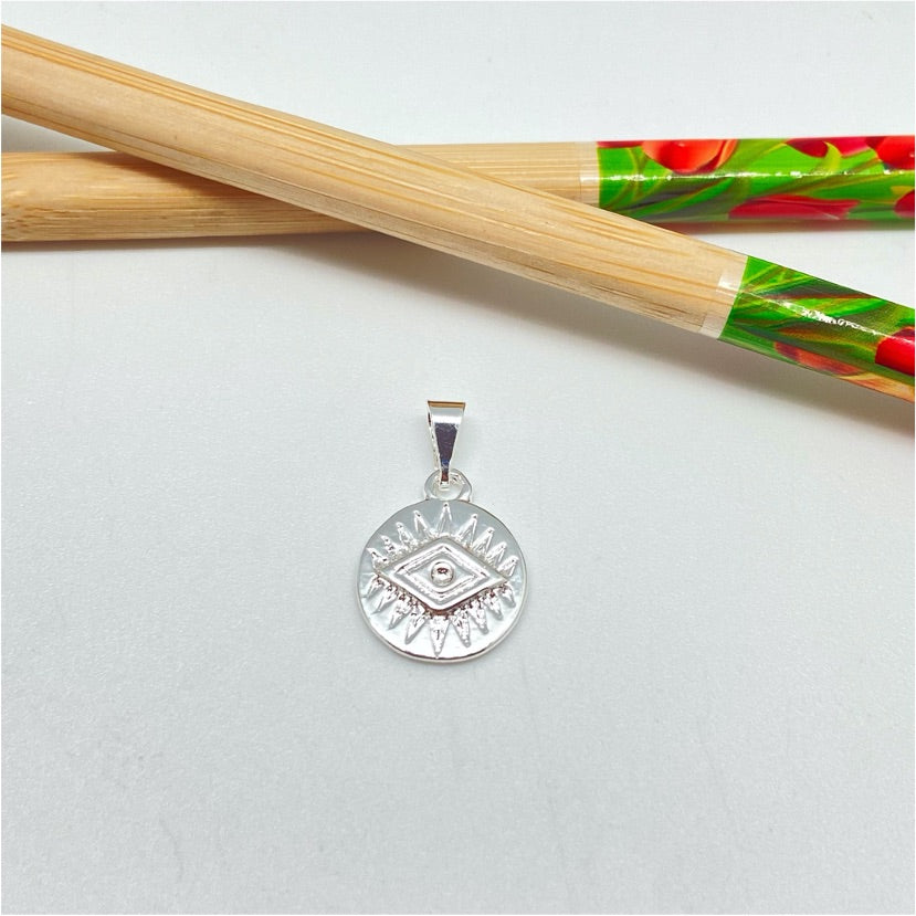 FP946 Colgante Medalla con Ojo Geométrico diá. 14 mm más argollita más balier Figura Baño Plata Figuras Bañadas hecho de Bronce Bañado en Plata 50 ml Joyas Bañadas en Plata