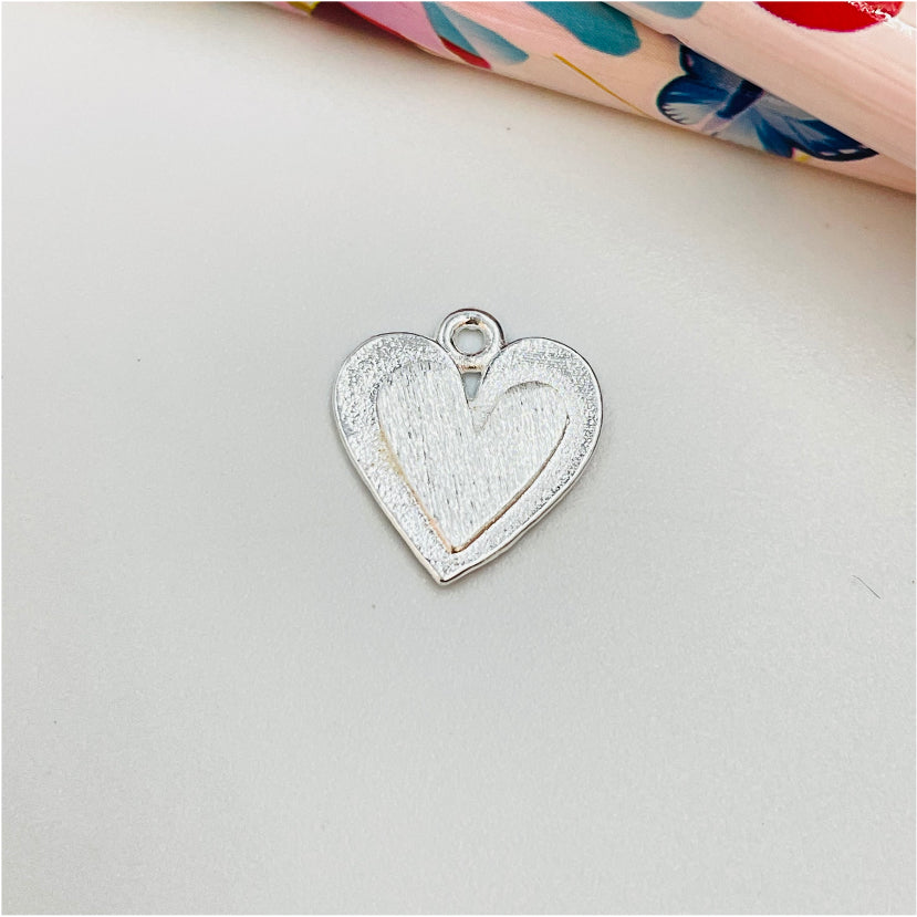 FP970 Colgante Corazón con corazón menor en relieve 14x14 mm Lijado Figura Baño Plata Figuras Bañadas hecho de Bronce Bañado en Plata 50 ml Joyas Bañadas en Plata