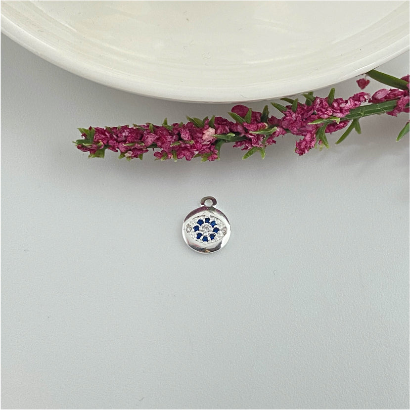 FP987 Colgante Mini Medalla Ojo Circones cristal y azules Diá. 7 mm más argollita Figura Baño Plata Figuras Bañadas hecho de Bronce Bañado en Plata 50 ml Joyas Bañadas en Plata