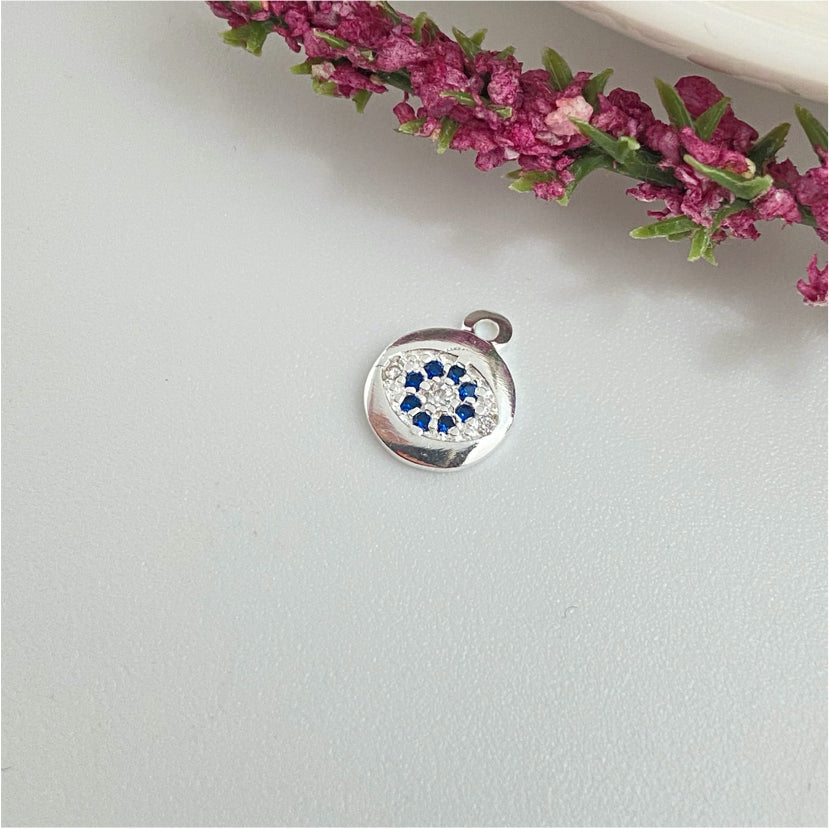 FP987 Colgante Mini Medalla Ojo Circones cristal y azules Diá. 7 mm más argollita Figura Baño Plata Figuras Bañadas hecho de Bronce Bañado en Plata 50 ml Joyas Bañadas en Plata