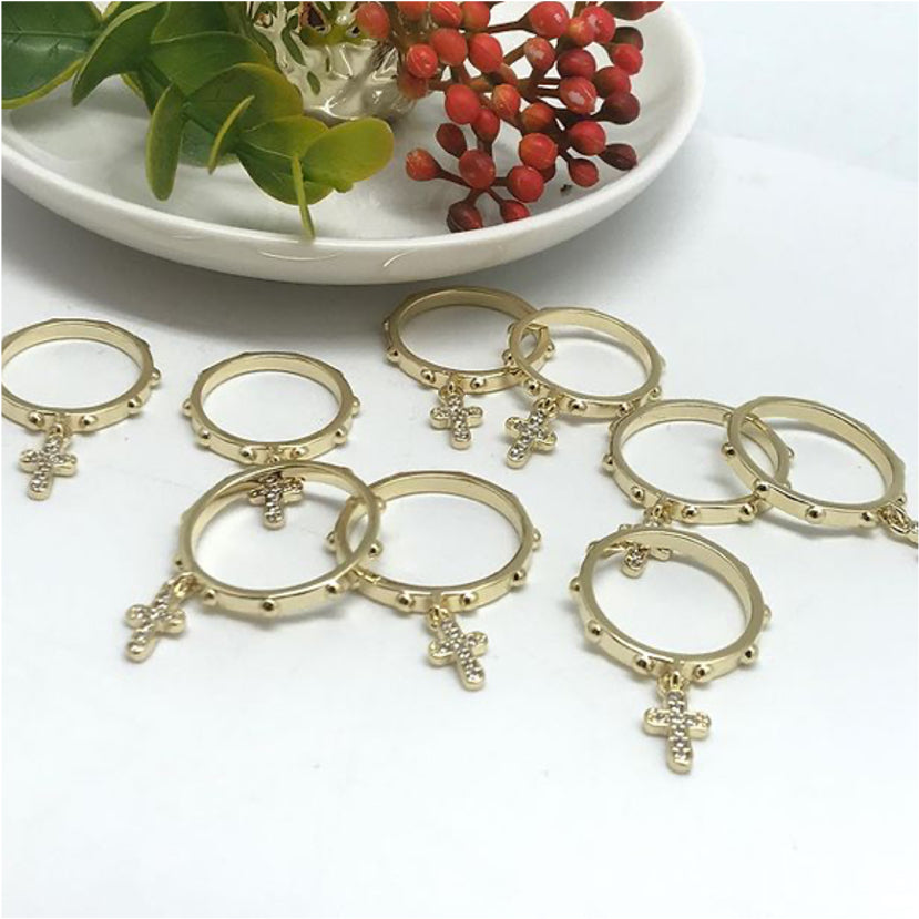 WO10 Anillo Denario Cruz colgante con Circones Anillo Baño Oro Anillos Bañadas en Oro y Plata hecho de Bronce Bañado en Oro 18K