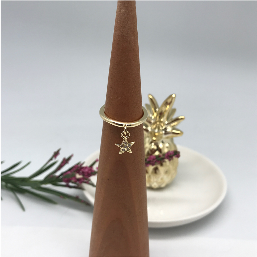WO14 Anillo Estrella Colgante Circones Anillo Baño Oro Anillos Bañados en Oro y Plata hecho de Bronce Bañado en Oro 18K Joyas Bañadas en Oro