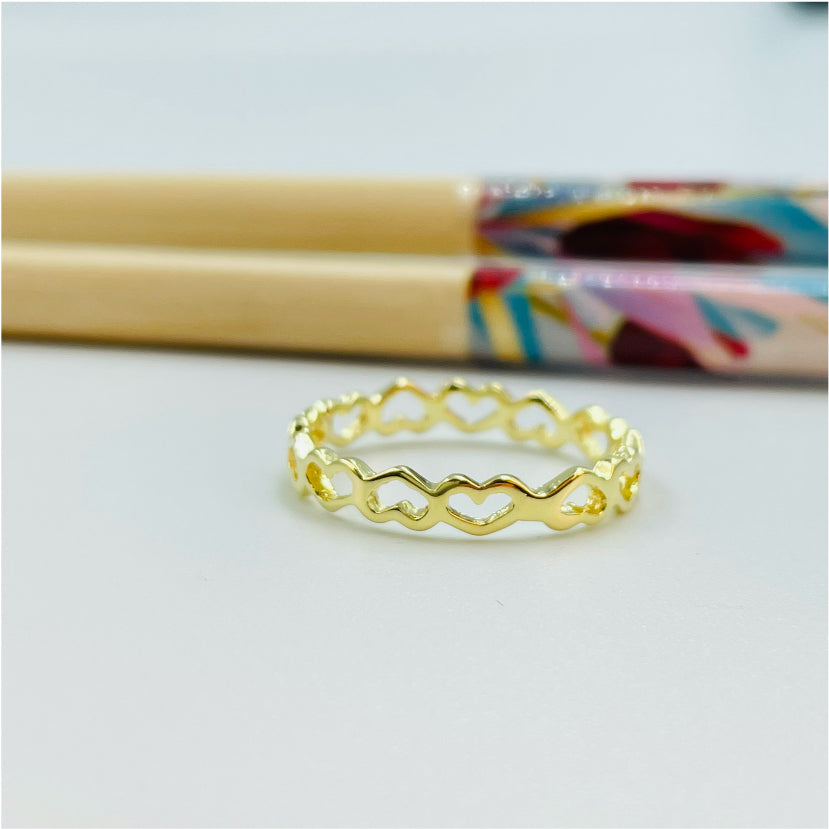 WO25 Anillo Corazones Calados Anillo Baño Oro Anillos Bañados en Oro y Plata hecho de Bronce Bañado en Oro 18K Joyas Bañadas en Oro