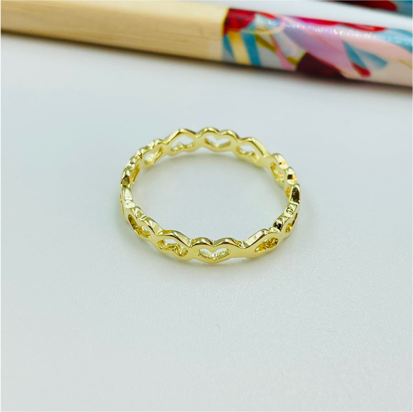 WO25 Anillo Corazones Calados Anillo Baño Oro Anillos Bañados en Oro y Plata hecho de Bronce Bañado en Oro 18K Joyas Bañadas en Oro