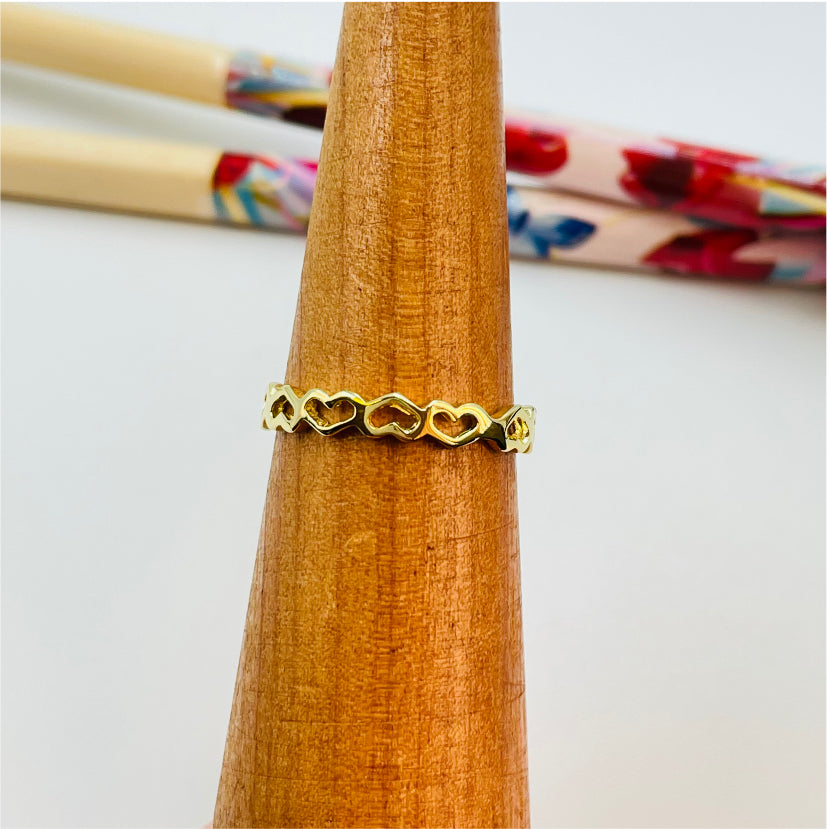 WO25 Anillo Corazones Calados Anillo Baño Oro Anillos Bañados en Oro y Plata hecho de Bronce Bañado en Oro 18K Joyas Bañadas en Oro