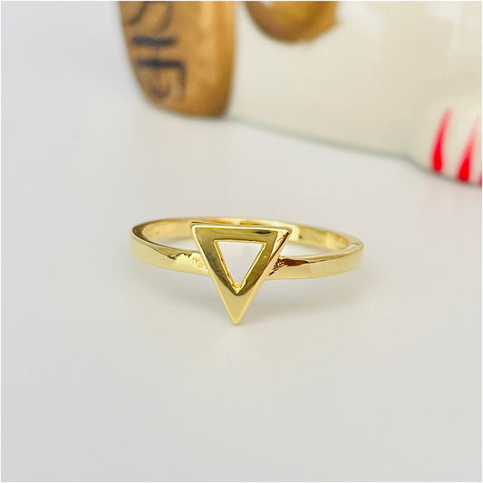 WO33 Anillo Triángulo Calado de 8 mm Ancho Argolla 2 mm Anillo Baño Oro Anillos Bañados en Oro y Plata hecho de Bronce Bañado en Oro 18K Joyas Bañadas en Oro
