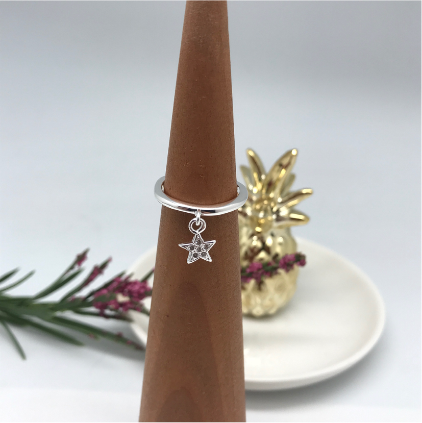 WP14 Anillo Estrella Colgante Circones Anillo Baño Plata Anillos Bañados en Oro y Plata hecho de Bronce Bañado en Plata 50 ml Joyas Bañadas en Plata