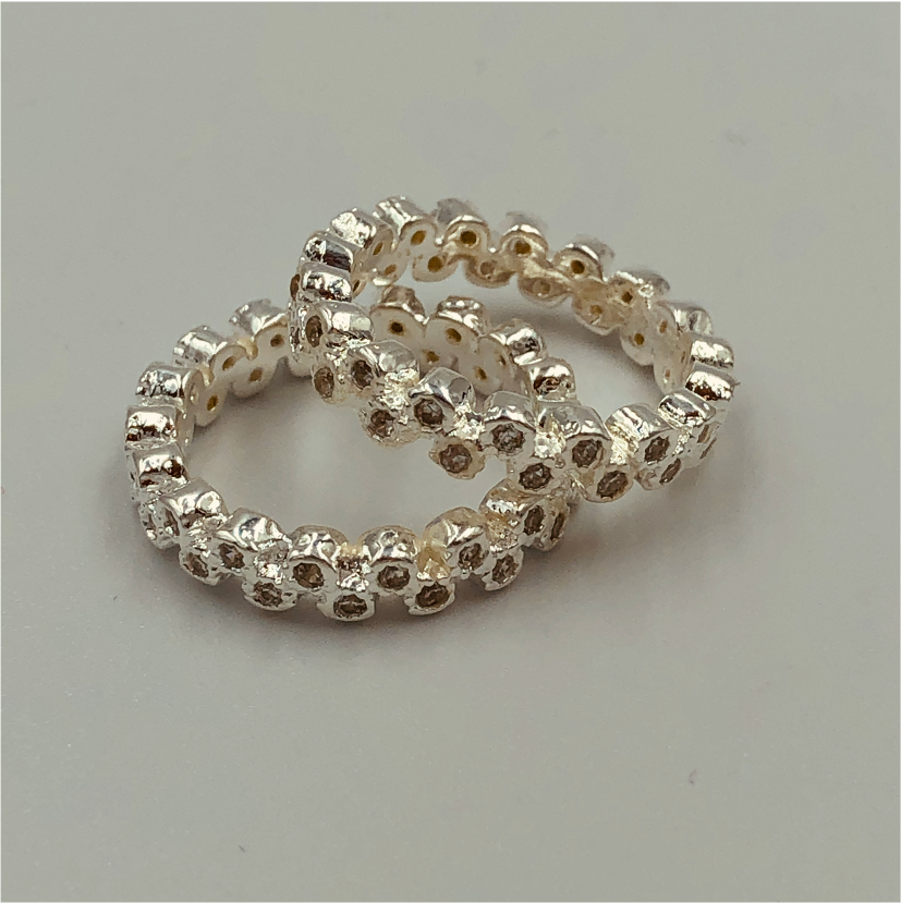 WP16 Anillo Doble Fila Circones Anillo Baño Plata Anillos Bañadas en Oro y Plata hecho de Bronce Bañado en Plata 50 ml