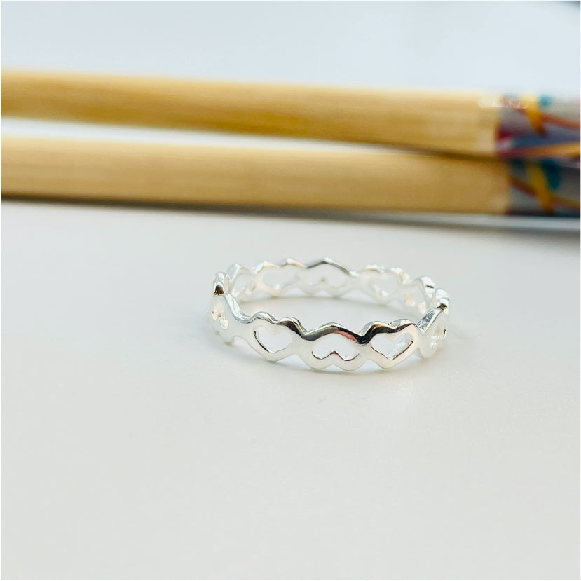 WP25 Anillo Corazones Calados Anillo Baño Plata Anillos Bañados en Oro y Plata hecho de Bronce Bañado en Plata 50 ml Joyas Bañadas en Plata