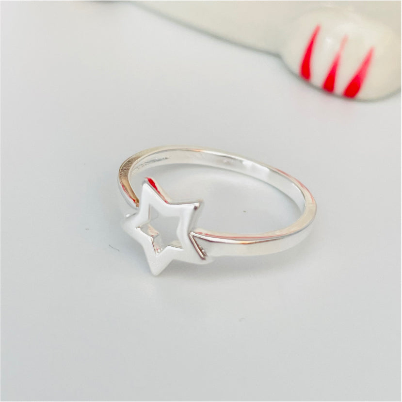WP32 Anillo Estrella Calada de 9 mm Ancho Argolla 2 mm Anillo Baño Plata Anillos Bañados en Oro y Plata hecho de Bronce Bañado en Plata 50 ml Joyas Bañadas en Plata