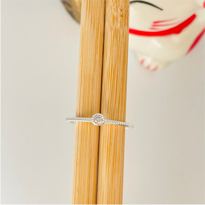 WP35 Anillo Solitario Circón 3 mm Argolla acanalada de 1.5 mm Anillo Baño Plata Anillos Bañados en Oro y Plata hecho de Bronce Bañado en Plata 50 ml Joyas Bañadas en Plata