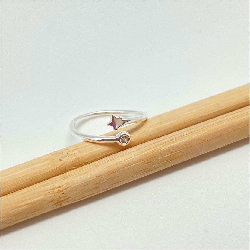 WP49 Anillo Ajustable Estrella 5 mm y Punto de Luz 3.5 mm en puntas Ancho Argolla 1.5 mm Anillo Baño Plata Anillos Bañados hecho de Bronce Bañado en Plata 50 ml Joyas Bañadas en Plata