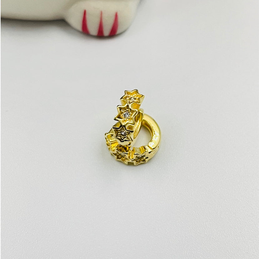 XP122 Aro Argolla Presión 3 Estrellas Circón 10mm Aro Baño Plata Aros Bañados en Oro y Plata hecho de Bronce Bañado en Plata 50 ml Joyas Bañadas en Plata