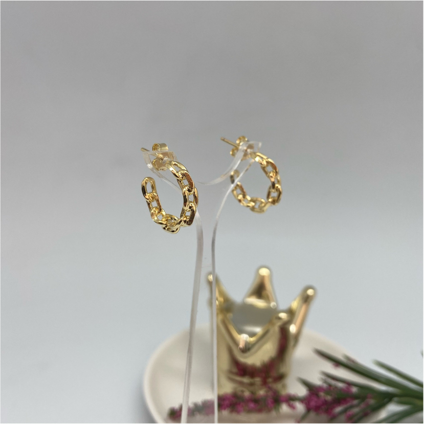 XO127 Aro Argolla Cadena Cartier Corta 15 mm Aro Baño Oro Aros Bañados en Oro y Plata hecho de Bronce Bañado en Oro 18K