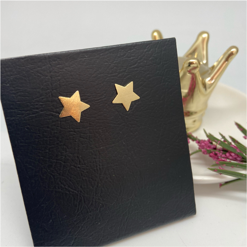 XO128 Aro Estrella Lijada 12mm Aro Baño Oro Aros Bañados hecho de Bronce Bañado en Oro 18K Joyas Bañadas en Oro