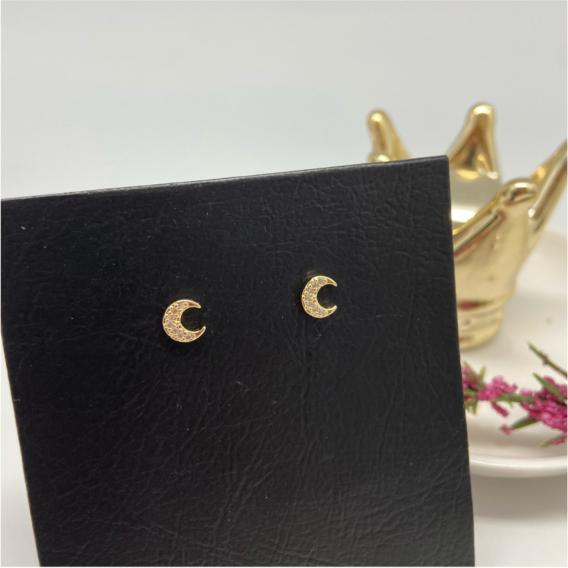 XO135 Aro Luna con Circones 10 x 6 mm Aro Baño Oro Aros Bañados en Oro y Plata hecho de Bronce Bañado en Oro 18K Joyas Bañadas en Oro